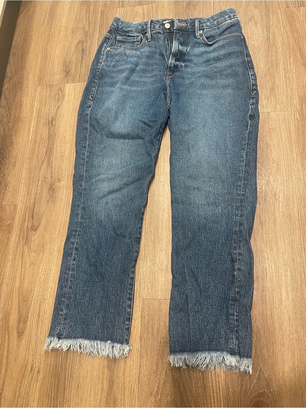 Good American Women’s Blue Frayed-Hem Straight Jeans